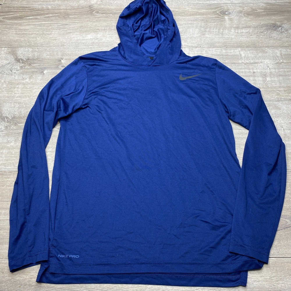 Nike Pro Hoodie Mens Medium Blue Dri-FIT Long Sleeve Training CJ4613-011